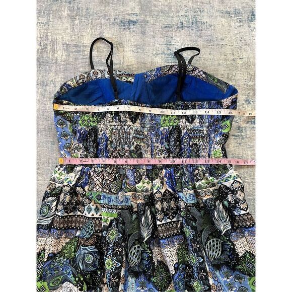 It's Pink Blue Green White Mixed Print Boho Mini Dress w Pockets Large - Picture 3 of 9